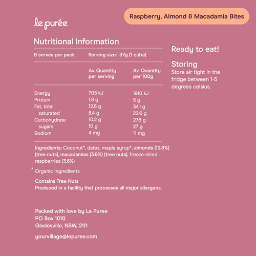 NEW! Snack Bites: Raspberry, Almond & Macadamia (6 pack)