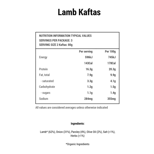 Organic Lamb Kafta Fingers (6 Pack)